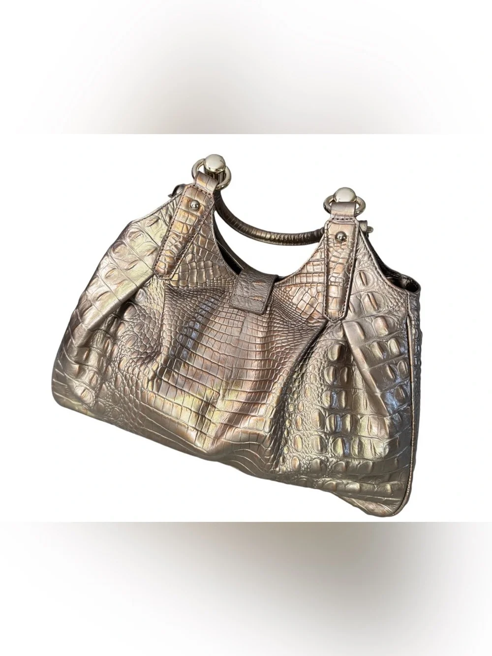 Brahmin Elisa Large Satchel – Gold Croc Embossed Leather | Gold Hardware |